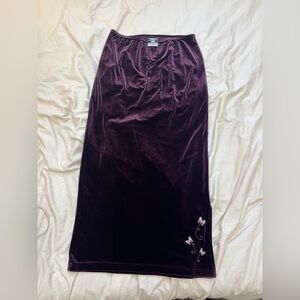Velvet Maxi Skirt with Embroidered Detail - Deep Plum